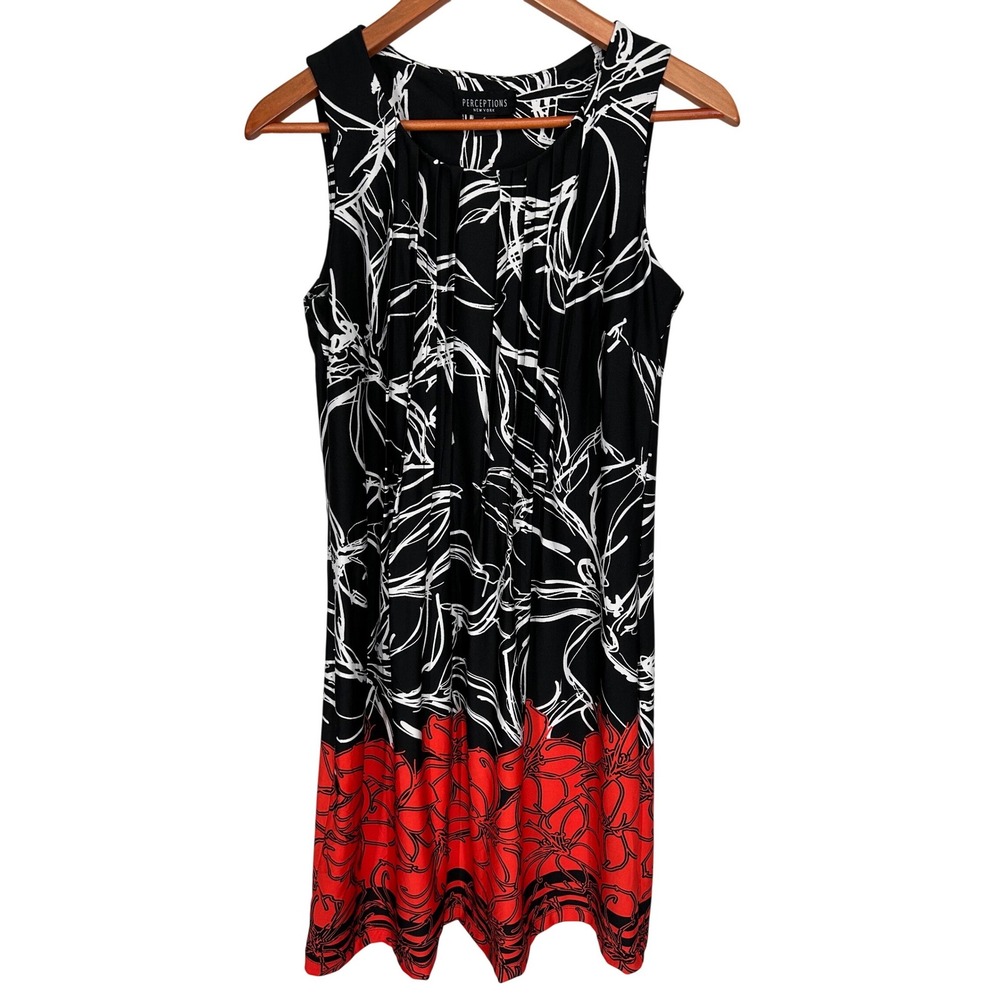 Perceptions New York‎ Black White Red Sleeveless Stretchy Dress Women's Size 6